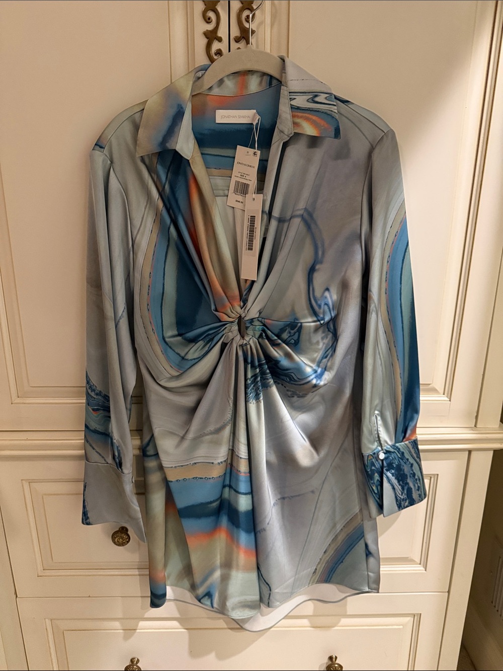 Jonathan Simkhai Laguna Marble Print Dress in Blue and Teal